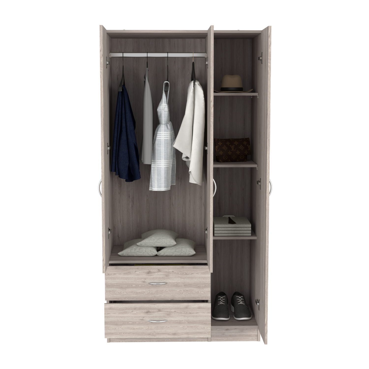 Three Door Armoire Clark, Bedroom, Light Gray