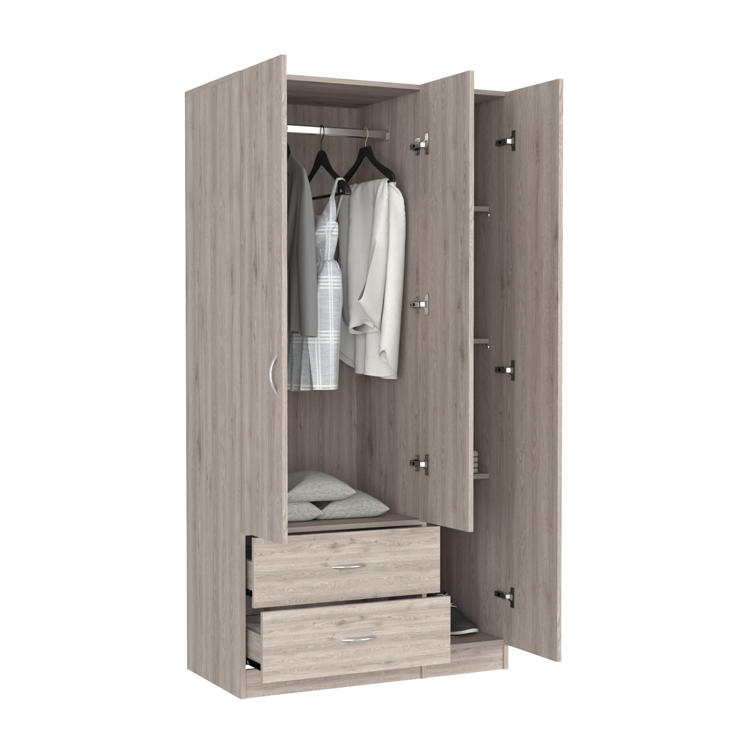 Three Door Armoire Clark, Bedroom, Light Gray