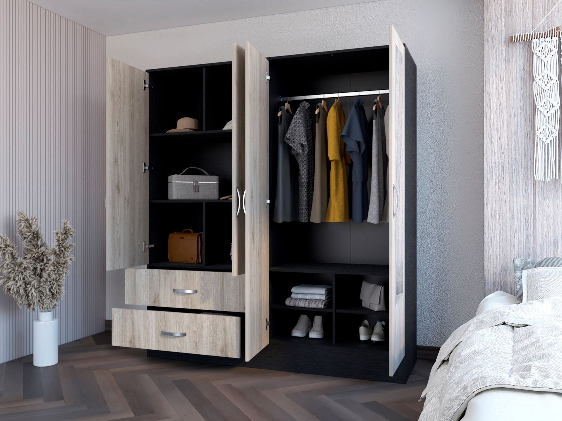Armoire Ron, Bedroom, Black / Light Gray