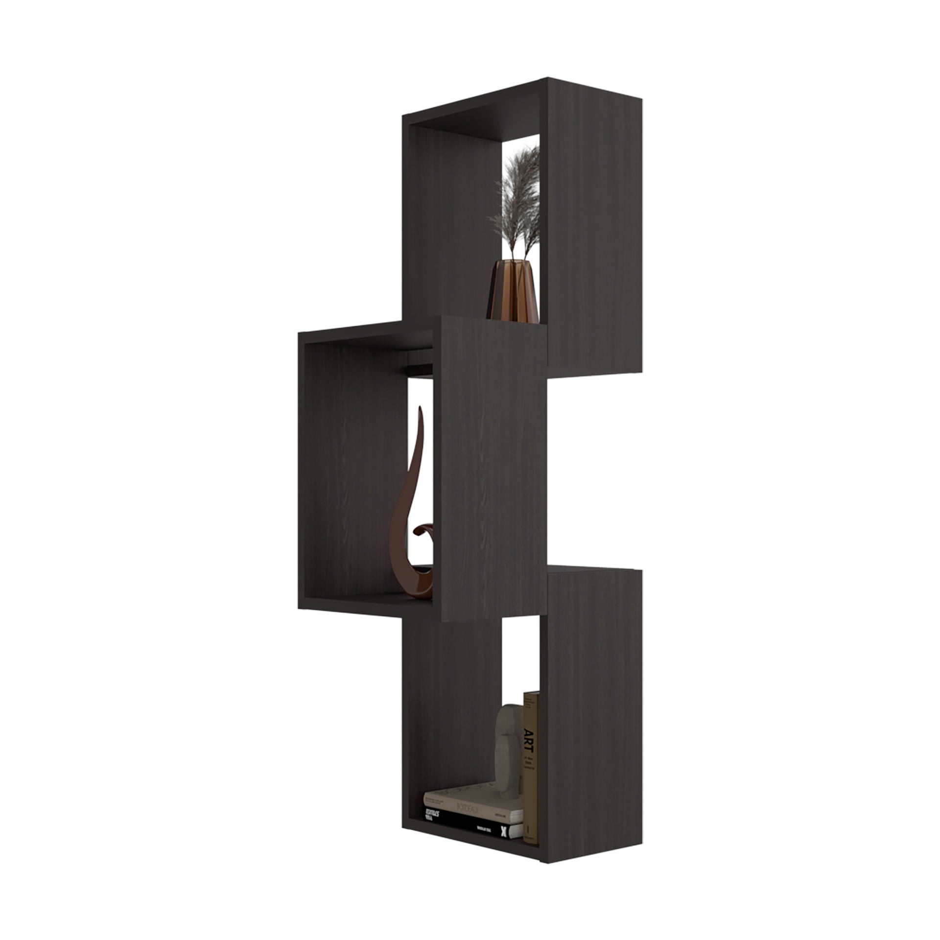 Wenge Wall-Mounted Geometric Shelf Unit