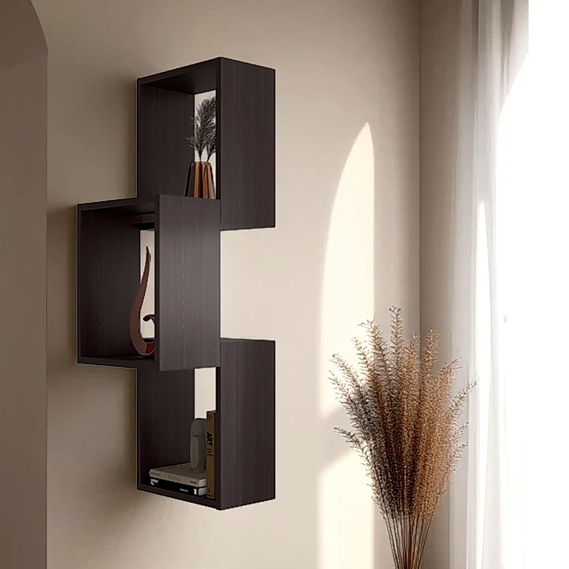 Wenge Wall-Mounted Geometric Shelf Unit