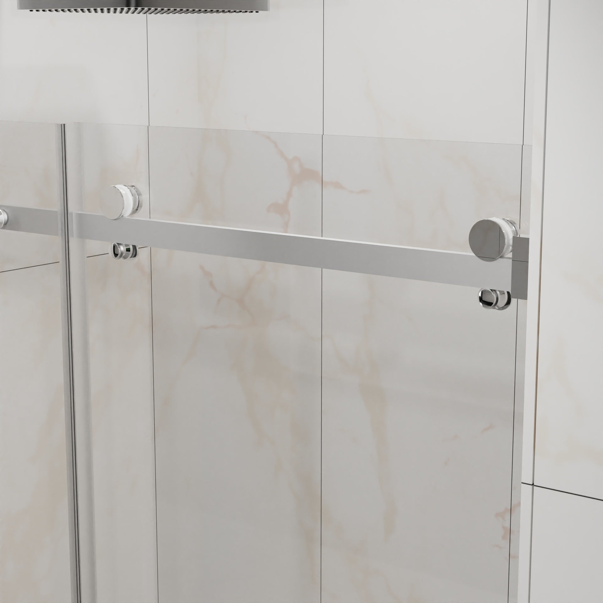 Goodyo Frameless Shower Door, 48" W x 72" H Sleek Silent Sliding Glass Door, 1/4" (6mm) Thick Tempered Clear Glass with Easy-clean Coating, Heavy-Duty 304 Stainless Steel, Chrome