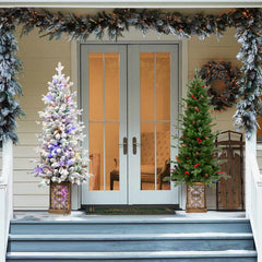 4FT Pre-Lit Green Christmas Tree with Glitter Base – 100 Multicolor LED Lights, 396 Tips, Red Berries & Pine Cones, PE/PVC Full Branches, Festive Light-Up Pot