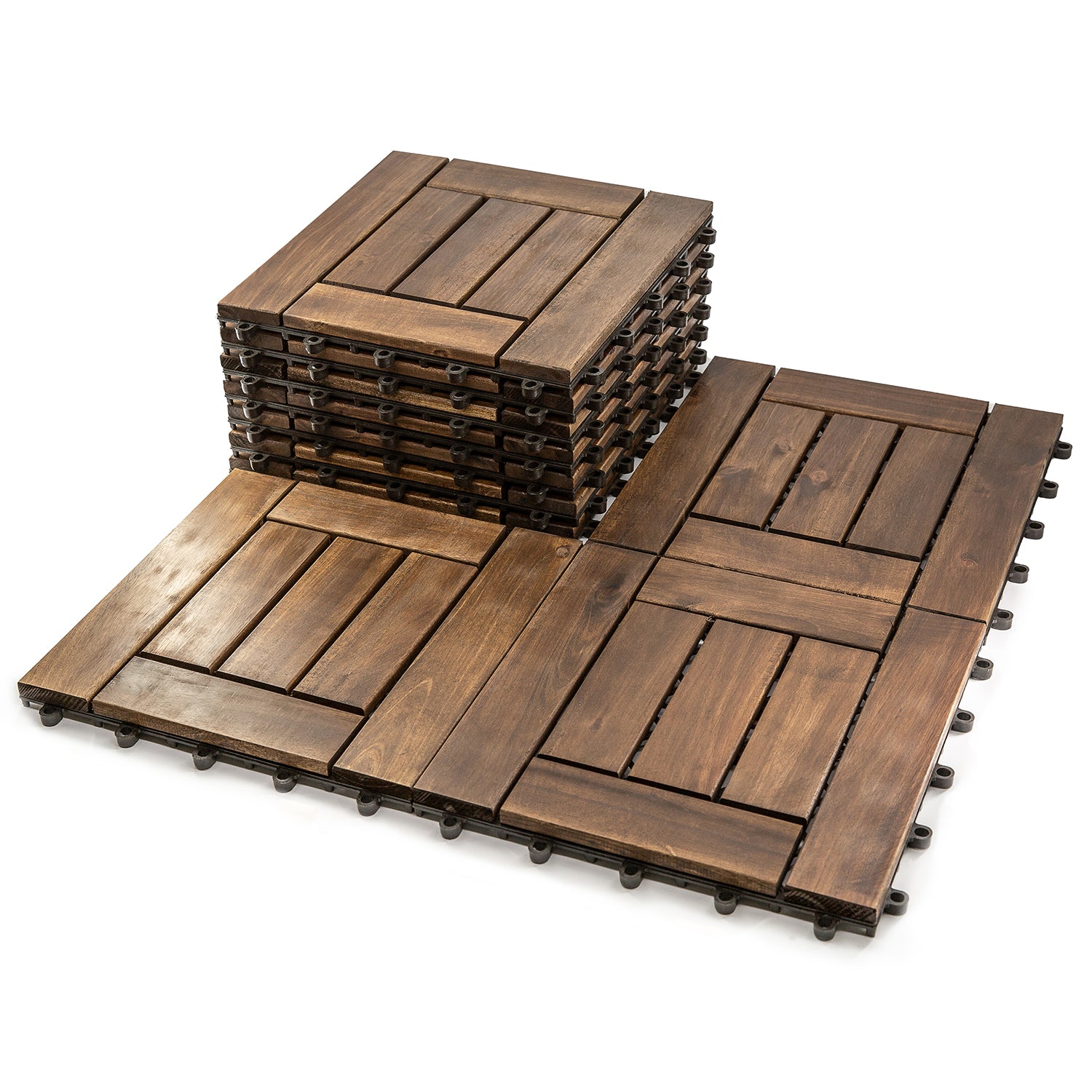 12 in. x 12 in. Acacia Wood Interlocking Flooring Deck Tile Dark Brown (30-Pack)