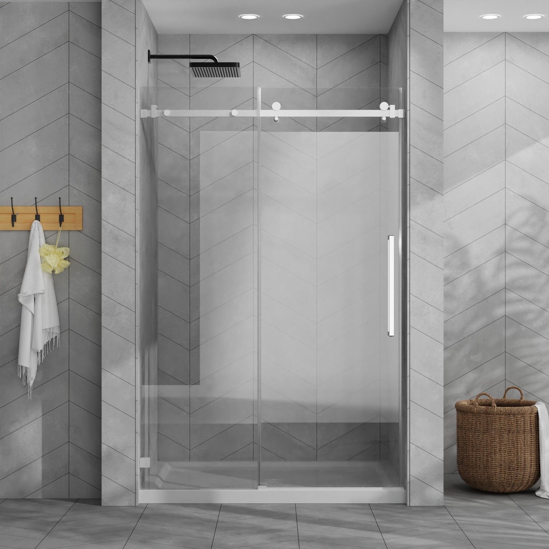 Goodyo 48"x72" Frameless Sliding Shower Door Combo w/ 48"x32" White Acrylic Shower Base, 1/4" (6mm) Tempered Glass Door, Stainless Steel Hardware, Chrome