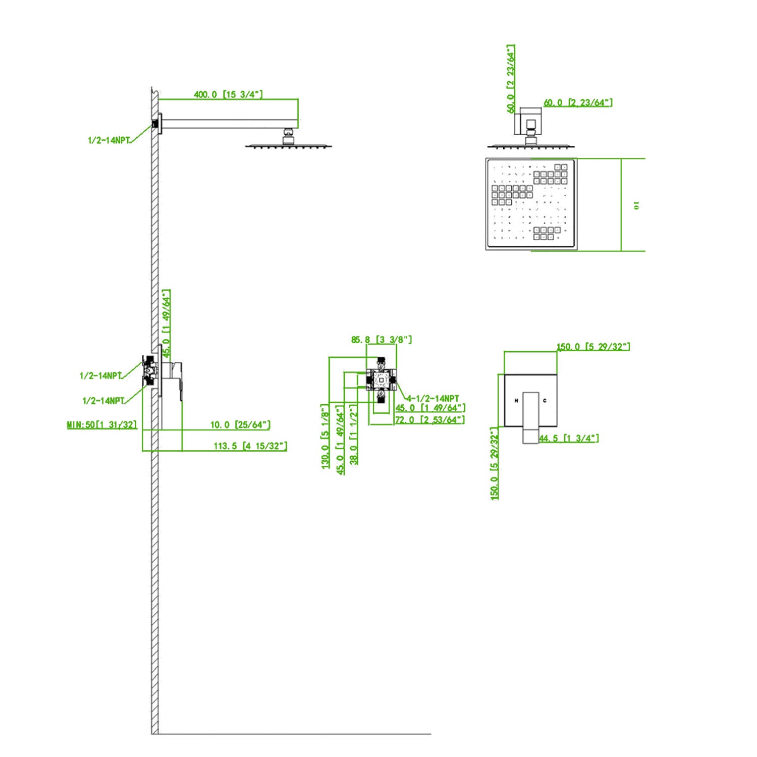 Wall Mounted Shower Faucet in Chrome plated (Valve Included)