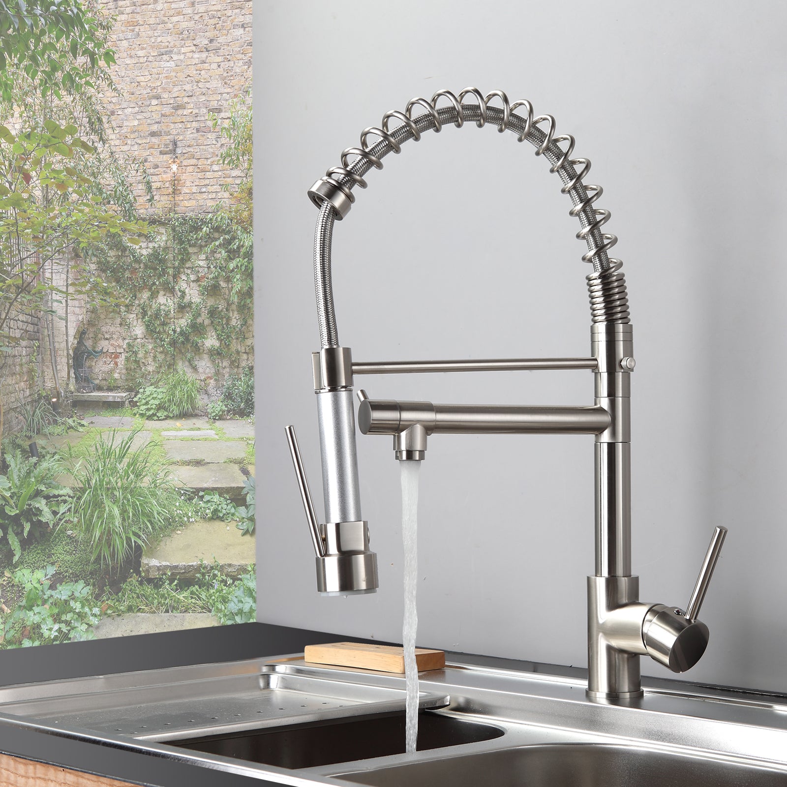 Kitchen Faucet with Pull Down Sprayer Brushed Nickel Stainless Steel Single Handle 
 Kitchen Sink Faucets