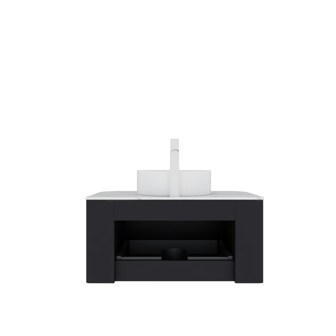 DINA 30" Bathroom Vanity with Sink, Modern Wall-Mounted Floating Curved Edges Striped Bathroom Storage Cabinet with a Drawer, White Round Ceramic Basin without Faucet, Pre-assembled, Black Color