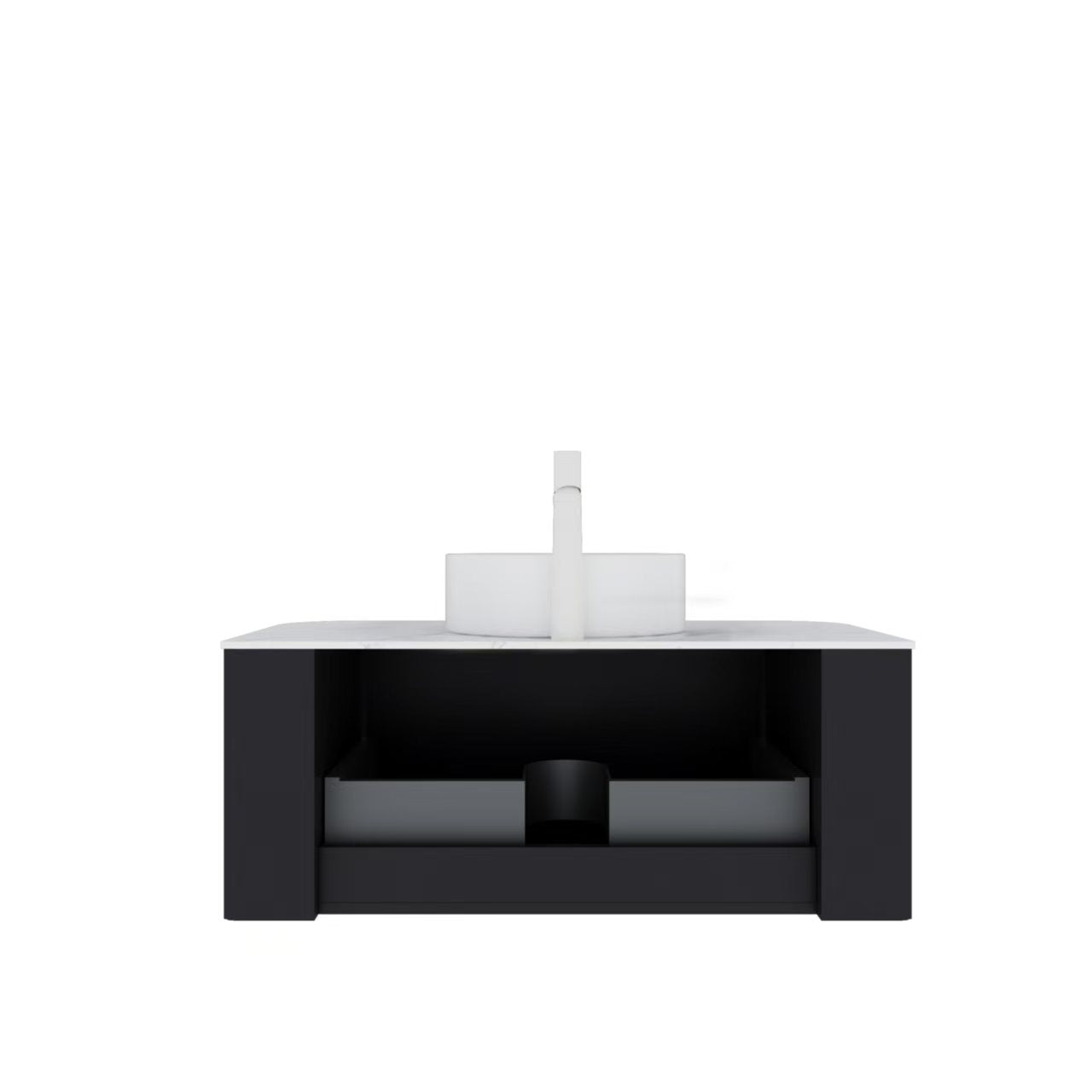 DINA 36" Bathroom Vanity with Sink, Modern Wall-Mounted Floating Curved Edges Striped Bathroom Storage Cabinet with a Drawer, White Round Ceramic Basin without Faucet, Pre-assembled, Black Color