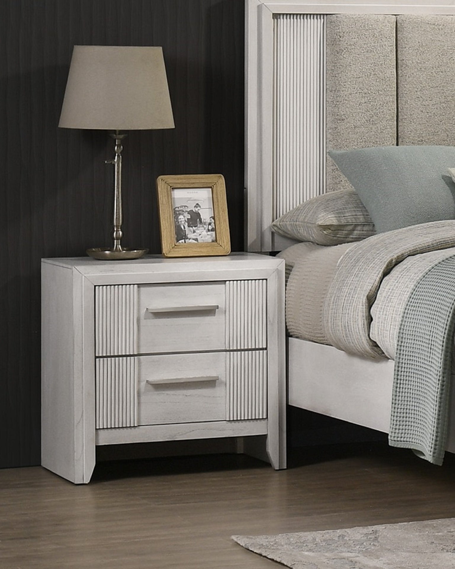 1pc Contemporary 2-Drawer Nightstand Mist White Finish Wooden Furniture