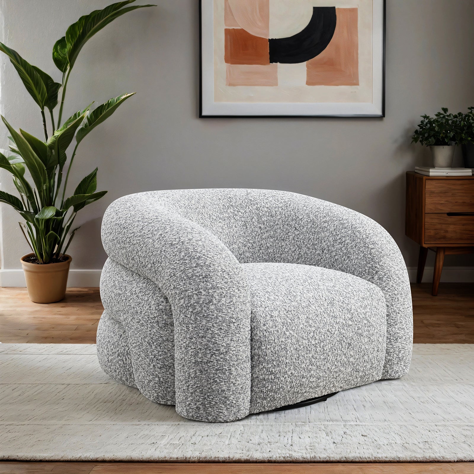 Contemporary Style 1pc Swivel Chair Curve Back Tight Seat 360-Degree Swivel Chair High Density Foam Gray Finish Primary living Room