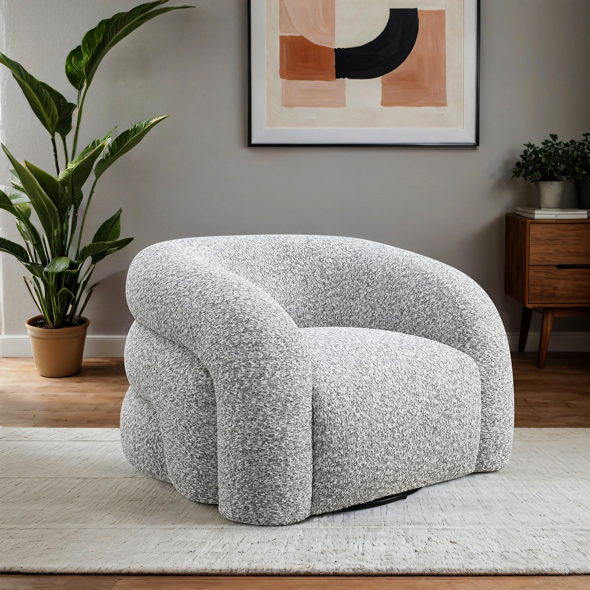 Contemporary Style 1pc Swivel Chair Curve Back Tight Seat 360-Degree Swivel Chair High Density Foam Gray Finish Primary living Room