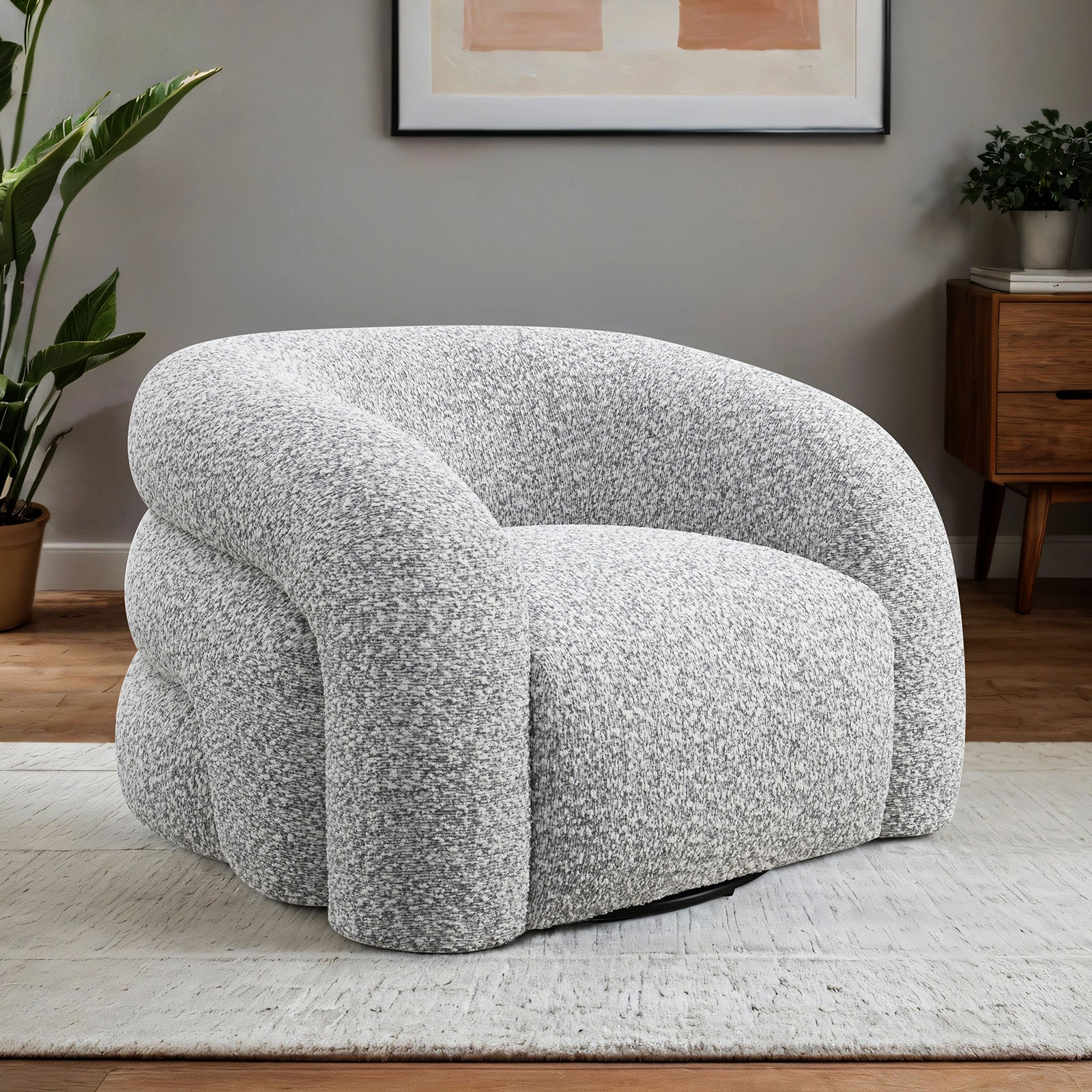 Contemporary Style 1pc Swivel Chair Curve Back Tight Seat 360-Degree Swivel Chair High Density Foam Gray Finish Primary living Room