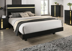Black 1pc Eastern KIng Size Bed Underbed LED Modern Bedroom Furniture Acrylic Trim Mattress Ready Bedframe