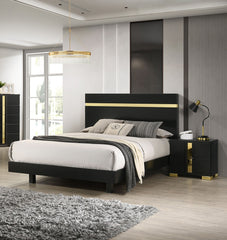 Modern Black 3pc Bedroom Set Queen Size Bed w LED 2x Nightstands Mattress Ready Furniture Acrylic Trim