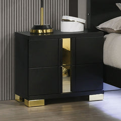 Modern Black 3pc Bedroom Set Eastern King Size Bed w LED 2x Nightstands Mattress Ready Furniture Acrylic Trim