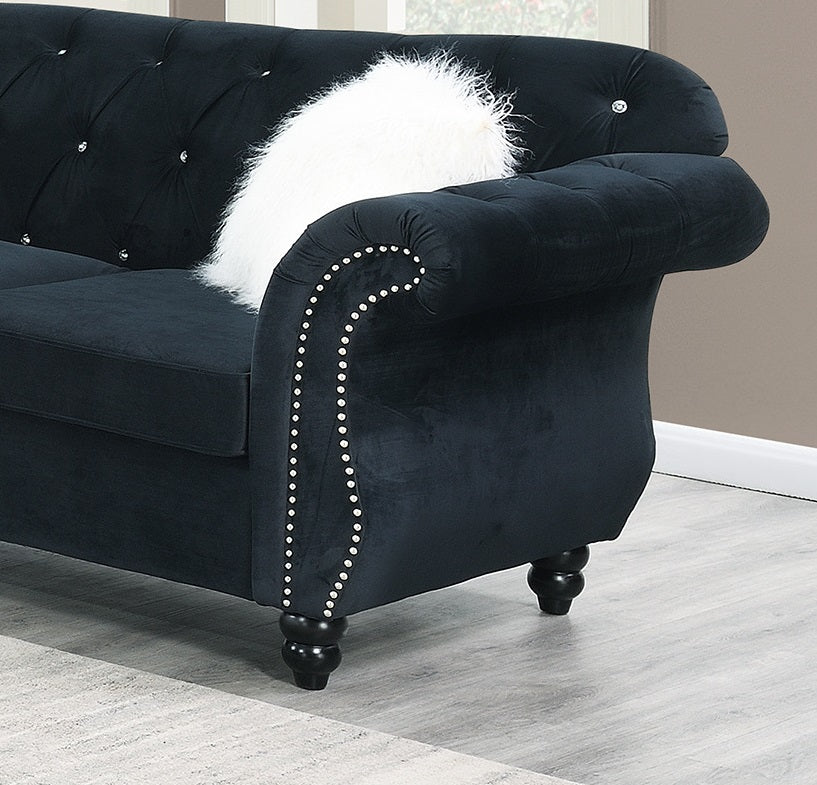 Formal Luxury Look 1pc Black Velvet Sofa w Pillows Living Room Furniture Couch