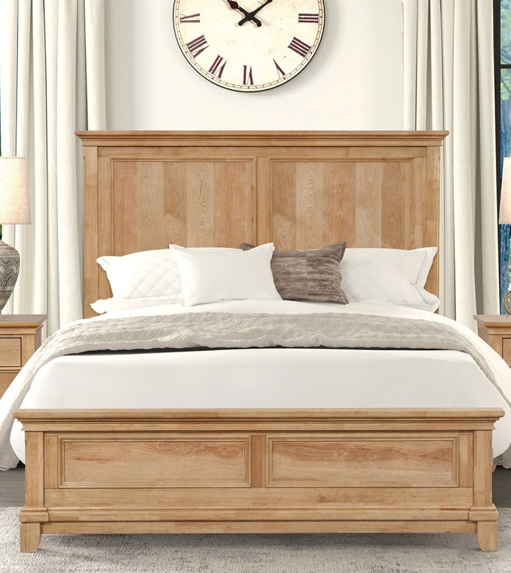 Bedroom Furniture Farmhouse Style 1pc Full Size Bed Plank Headboard Natural Oak Finish Bedframe