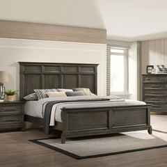 Bedroom Furniture Traditional 1pc Queen Size Bed Panel Style Headboard Gray Color Solidwood Bedframe Crown Molding Details