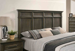 Bedroom Furniture Traditional 1pc Queen Size Bed Panel Style Headboard Gray Color Solidwood Bedframe Crown Molding Details