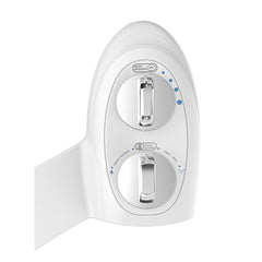 Toilet bidet two silver color knob handles dual nozzle spray guard shield front feminine and rear wash white