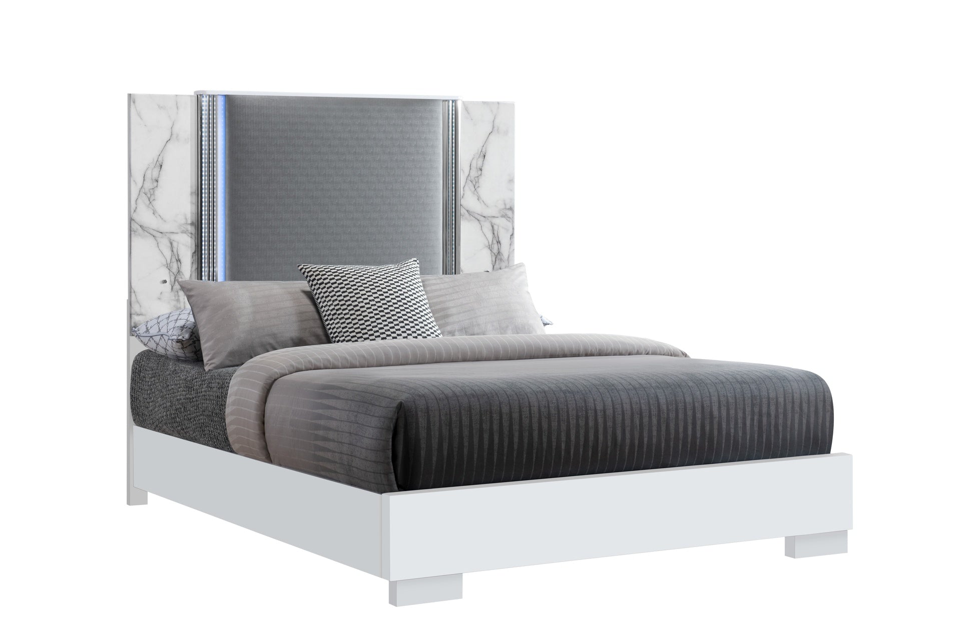 MOON WHITE MARBLE QUEEN BED W/LED