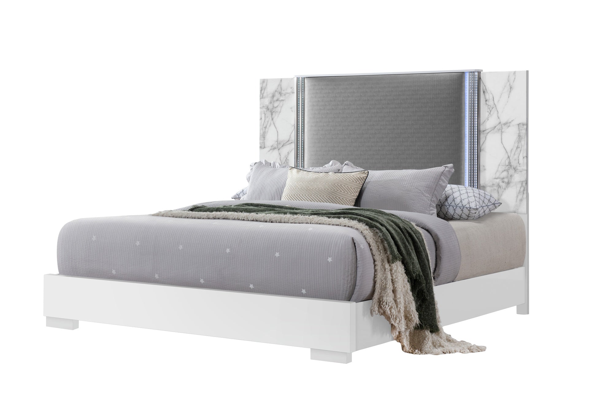 MOON WHITE MARBLE QUEEN BED W/LED