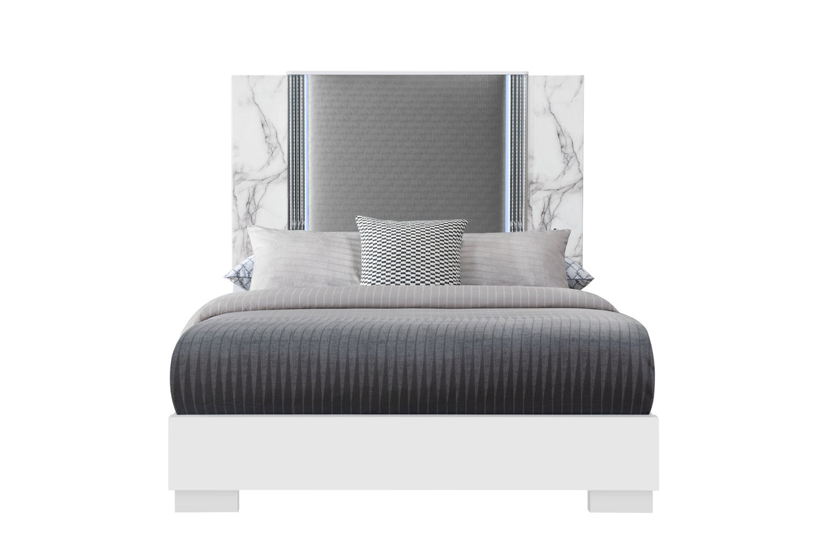 MOON WHITE MARBLE QUEEN BED W/LED