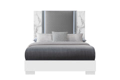 MOON WHITE MARBLE QUEEN BED W/LED