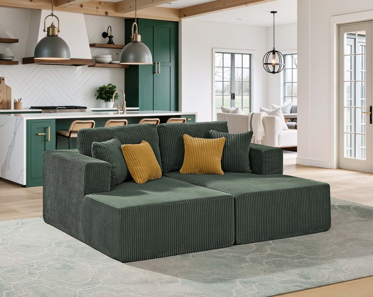 Full Compressed Corduroy Upholstered Double Chaises Loveseat - No Assembly Needed