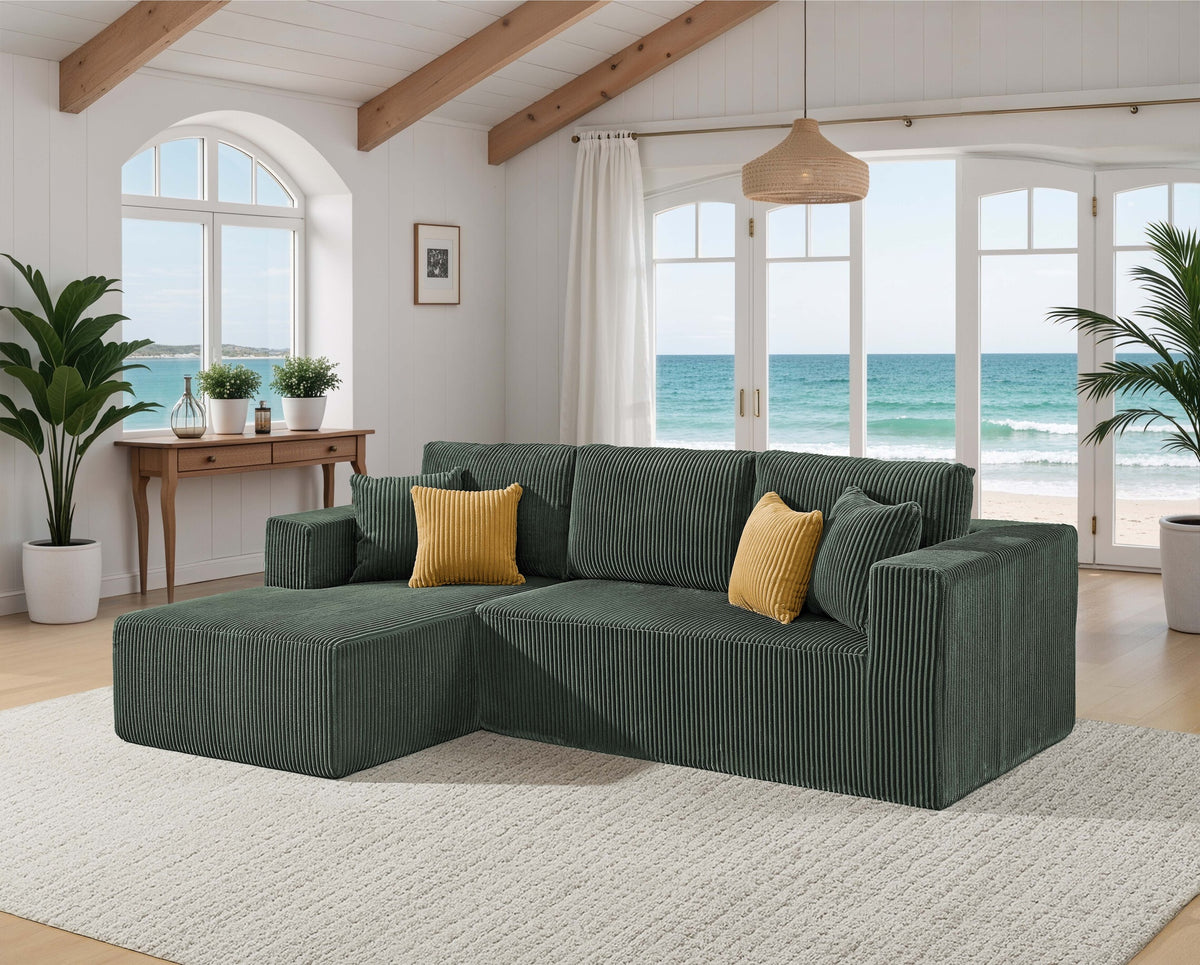 Full Compressed Corduroy Upholstered Sectional - No Assembly Needed