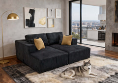 Full Compressed Corduroy Upholstered Double Chaises Loveseat - No Assembly Needed