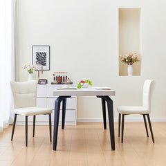 Set of 2 High-Back Dining Chairs with Ergonomic Design: Wrought Iron Frame, Leather Seat, and High-Rebound Sponge Cushions