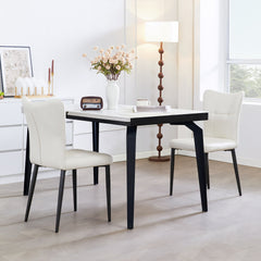 Set of 2 High-Back Dining Chairs with Ergonomic Design: Wrought Iron Frame, Leather Seat, and High-Rebound Sponge Cushions