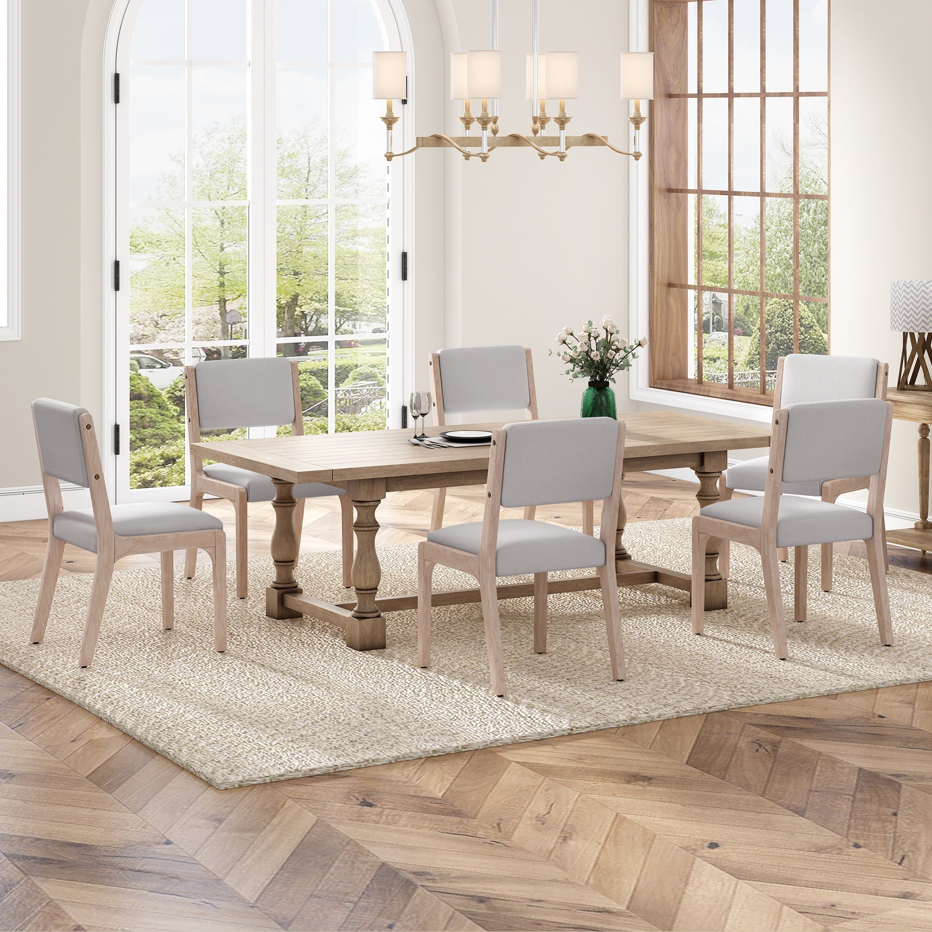 Wood Dining Chairs Set of 2, Modern Farmhouse Accent Chairs with Solid Wood Legs and Padded Seat, Modern Linen Kitchen & Dining Chairs Side Chairs for Dining Room, Beige