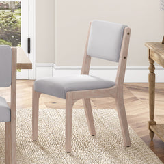 Wood Dining Chairs Set of 2, Modern Farmhouse Accent Chairs with Solid Wood Legs and Padded Seat, Modern Linen Kitchen & Dining Chairs Side Chairs for Dining Room, Beige