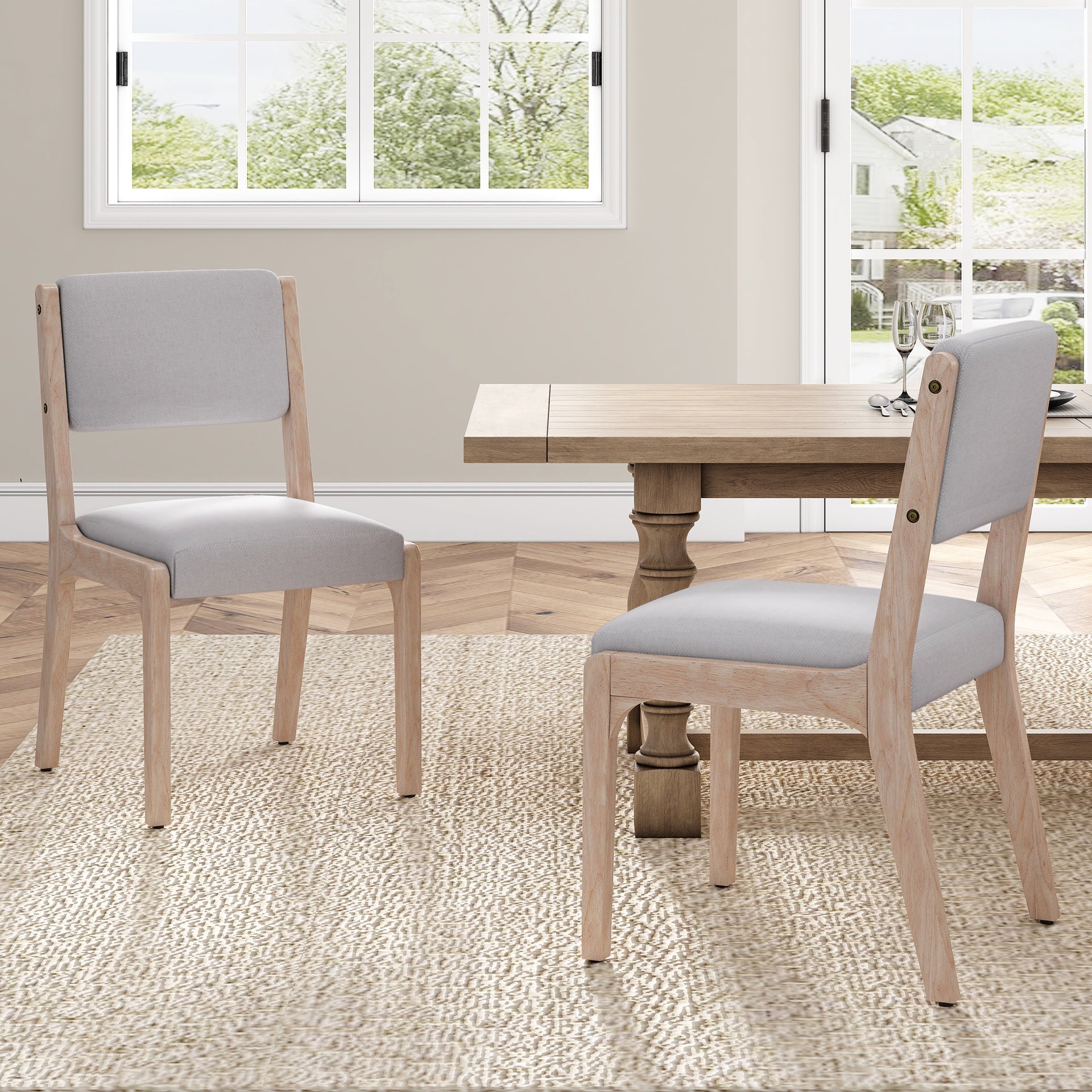 Wood Dining Chairs Set of 2, Modern Farmhouse Accent Chairs with Solid Wood Legs and Padded Seat, Modern Linen Kitchen & Dining Chairs Side Chairs for Dining Room, Beige