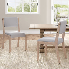 Wood Dining Chairs Set of 2, Modern Farmhouse Accent Chairs with Solid Wood Legs and Padded Seat, Modern Linen Kitchen & Dining Chairs Side Chairs for Dining Room, Beige