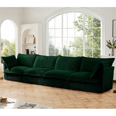 Slipcovered Long Sofa, 4 Seater Sofa with Removable Cover, Extra Deep Couch for Living Room, Corduroy Fabric Cloud Like Comfy Sofa Couch, Green Corduroy Fabric