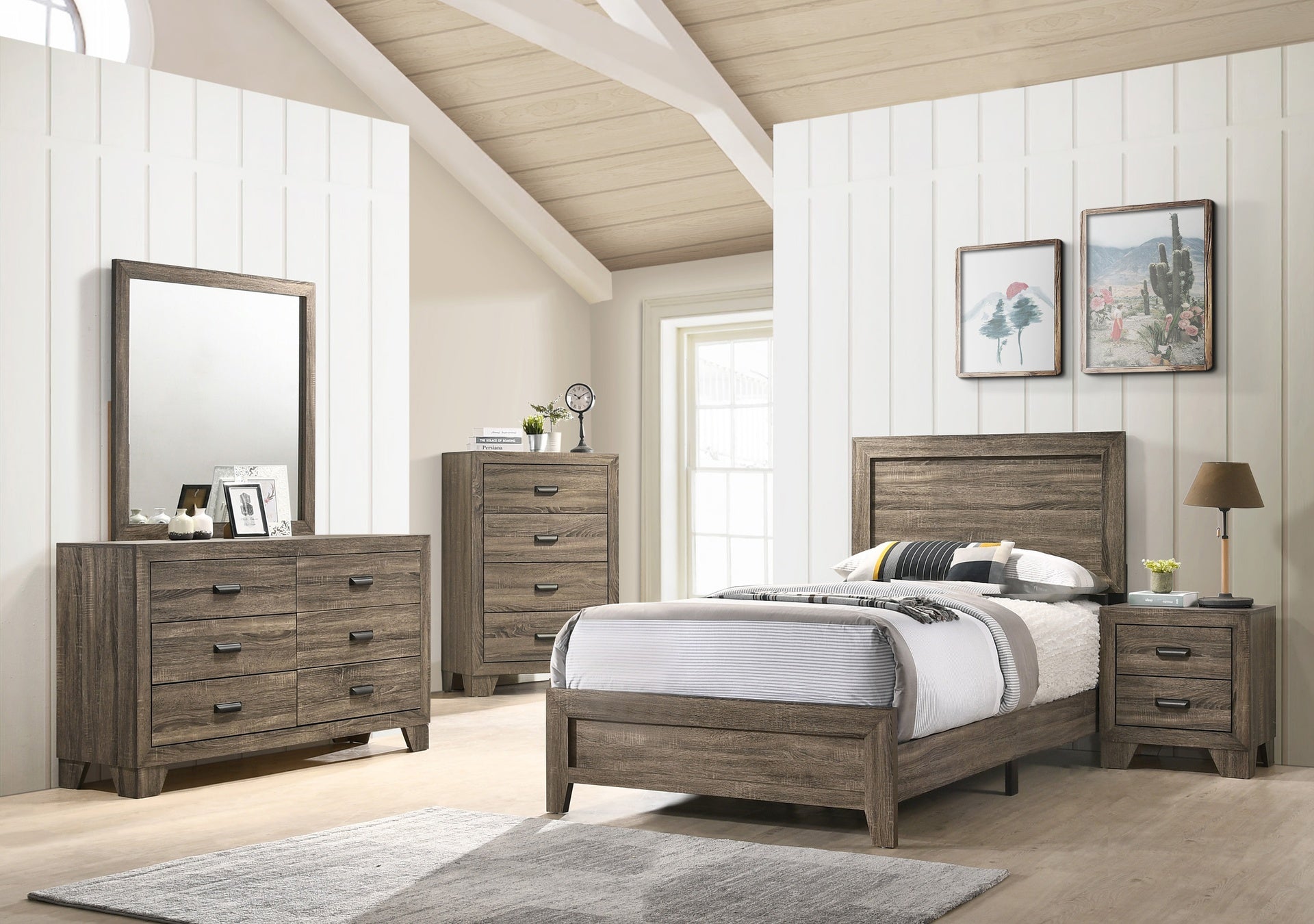 Grey Finish Fabric 1pc Twin Size Panel Bed Beautiful Wooden Bedroom Furniture Contemporary Style