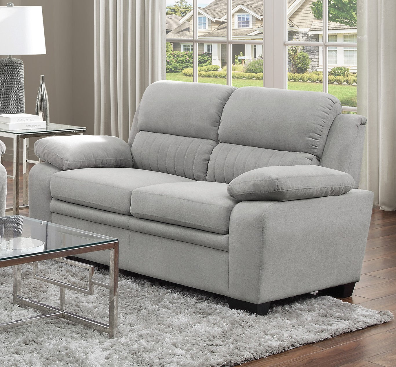 Plush Seating Comfortable Loveseat 1pc Gray Textured Fabric Channel Tufting Solid Wood Frame Modern Living Room Furniture