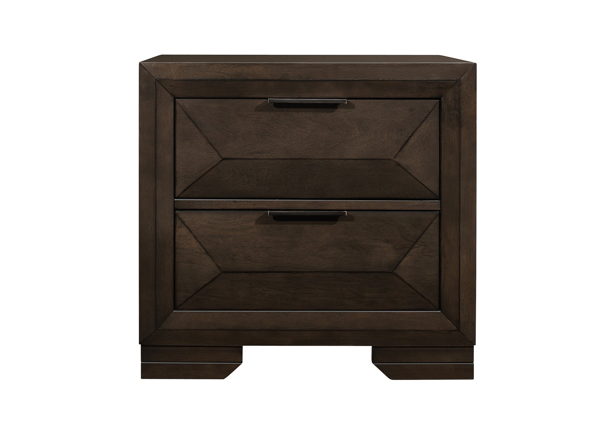 Contemporary Design 2-Drawers Nightstand 1pc Bedroom Furniture Warm Espresso Finish Raised Panel Front