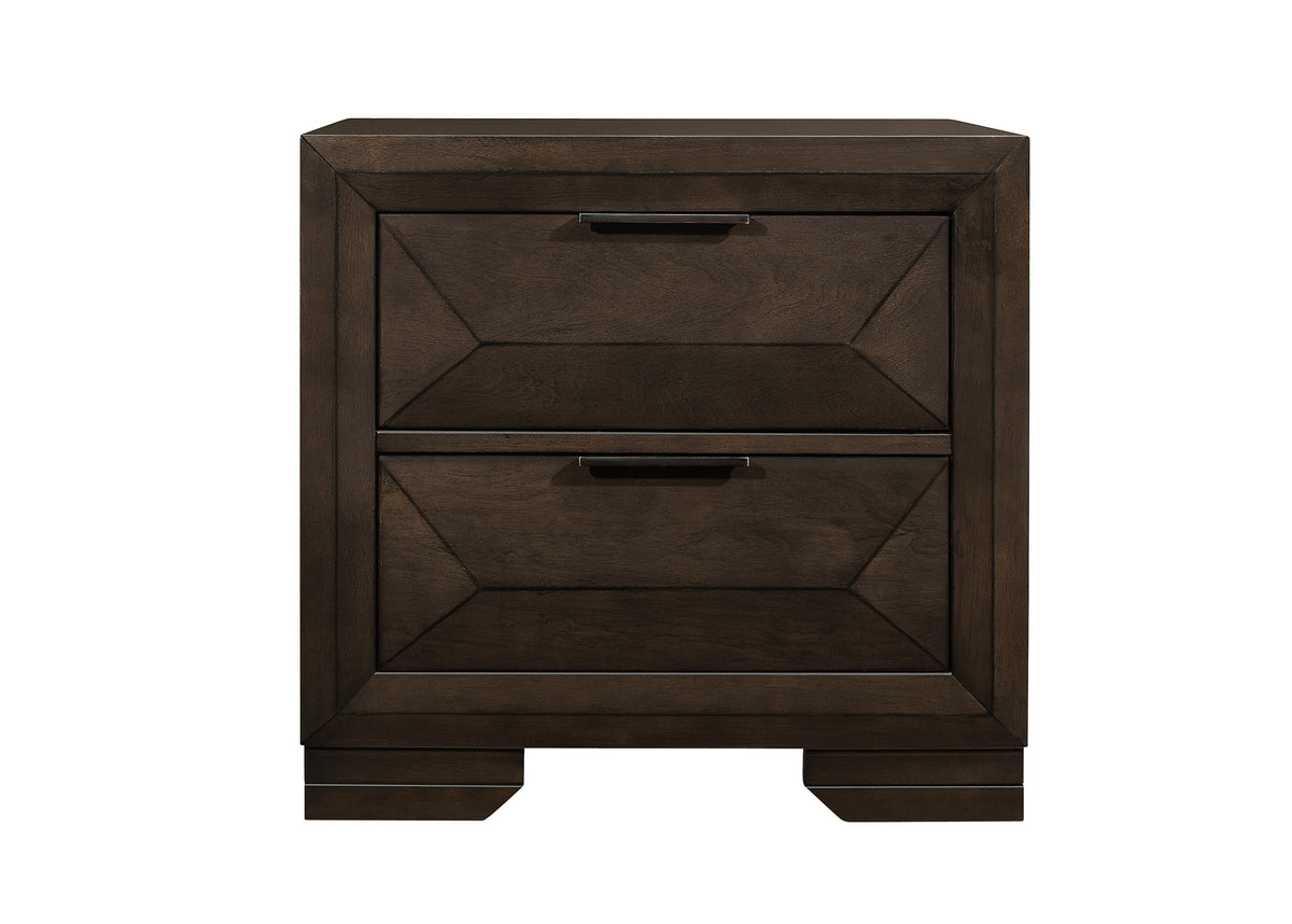 Contemporary Design 2-Drawers Nightstand 1pc Bedroom Furniture Warm Espresso Finish Raised Panel Front