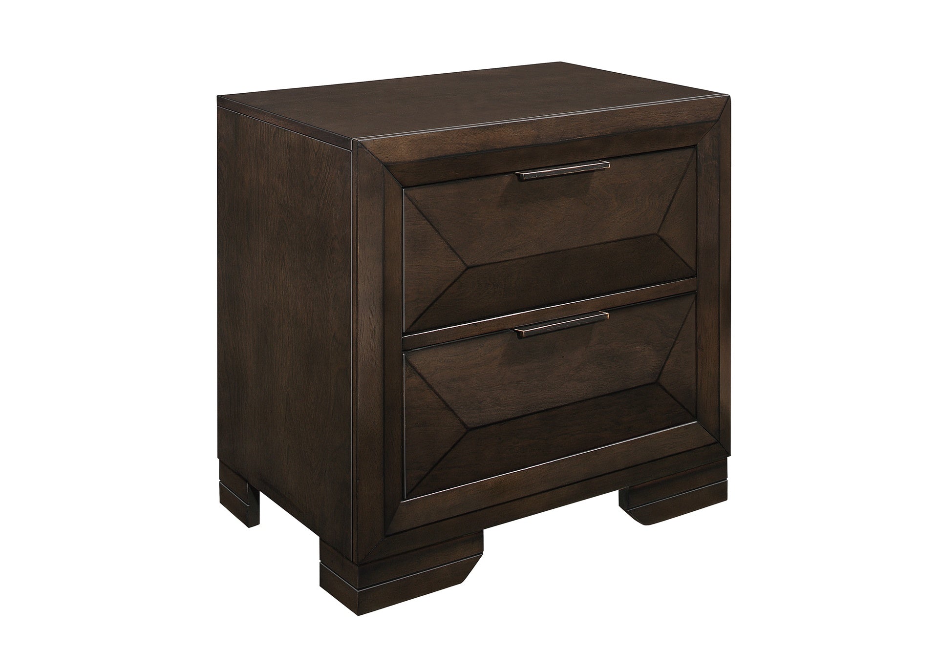 Contemporary Design 2-Drawers Nightstand 1pc Bedroom Furniture Warm Espresso Finish Raised Panel Front