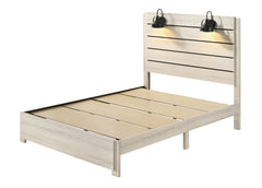 1pc Rustic Style Butcher Block Finish Weathered Cream White Finish Queen Size Bed w/ Lamp Wooden Bedroom Furniture