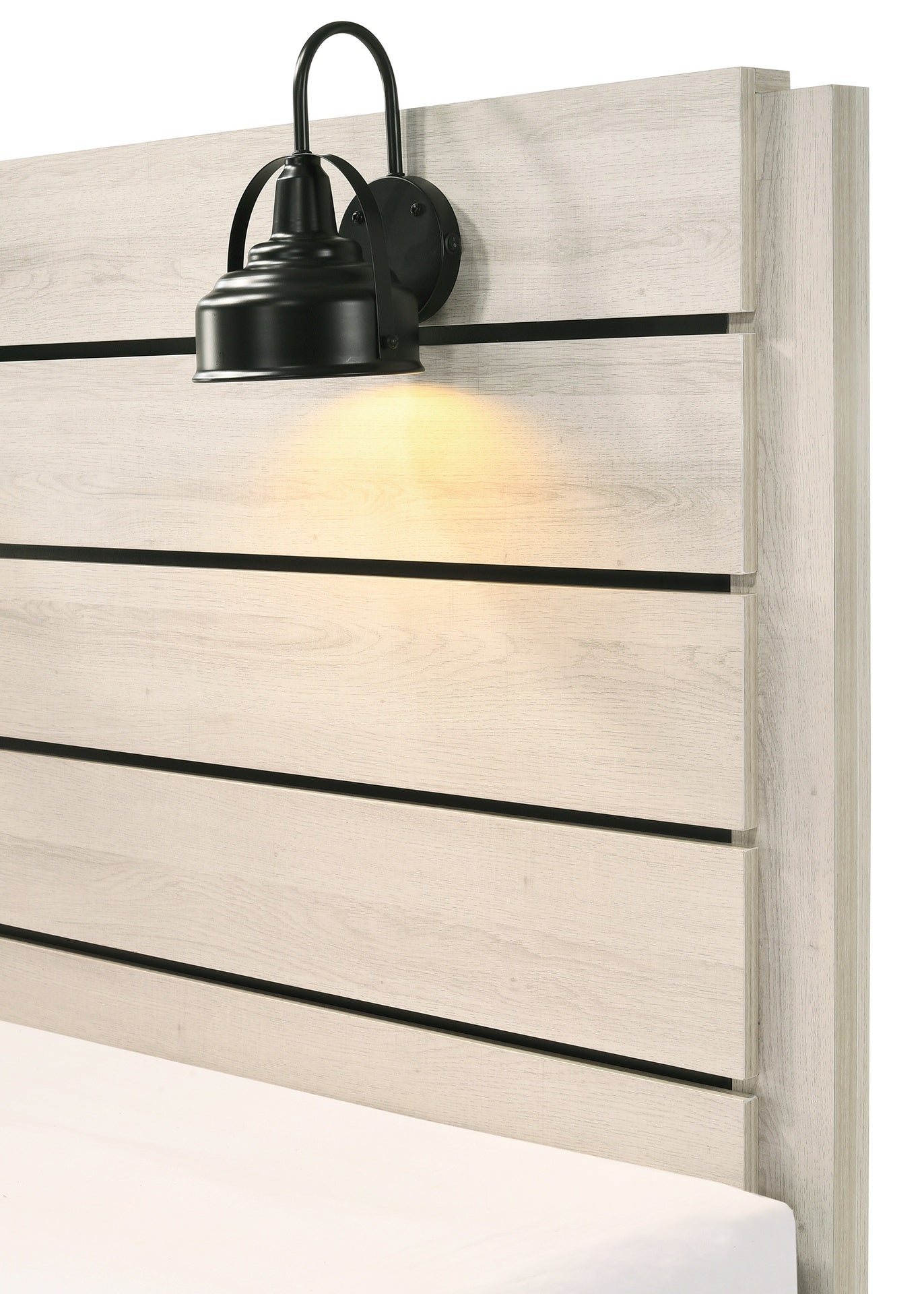 1pc Rustic Style Butcher Block Finish Weathered Cream White Finish Queen Size Bed w/ Lamp Wooden Bedroom Furniture