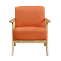 Modern Home Furniture Orange Color Fabric Upholstered 1pc Accent Chair Cushion Back and Seat Natural Finish Solid Rubberwood