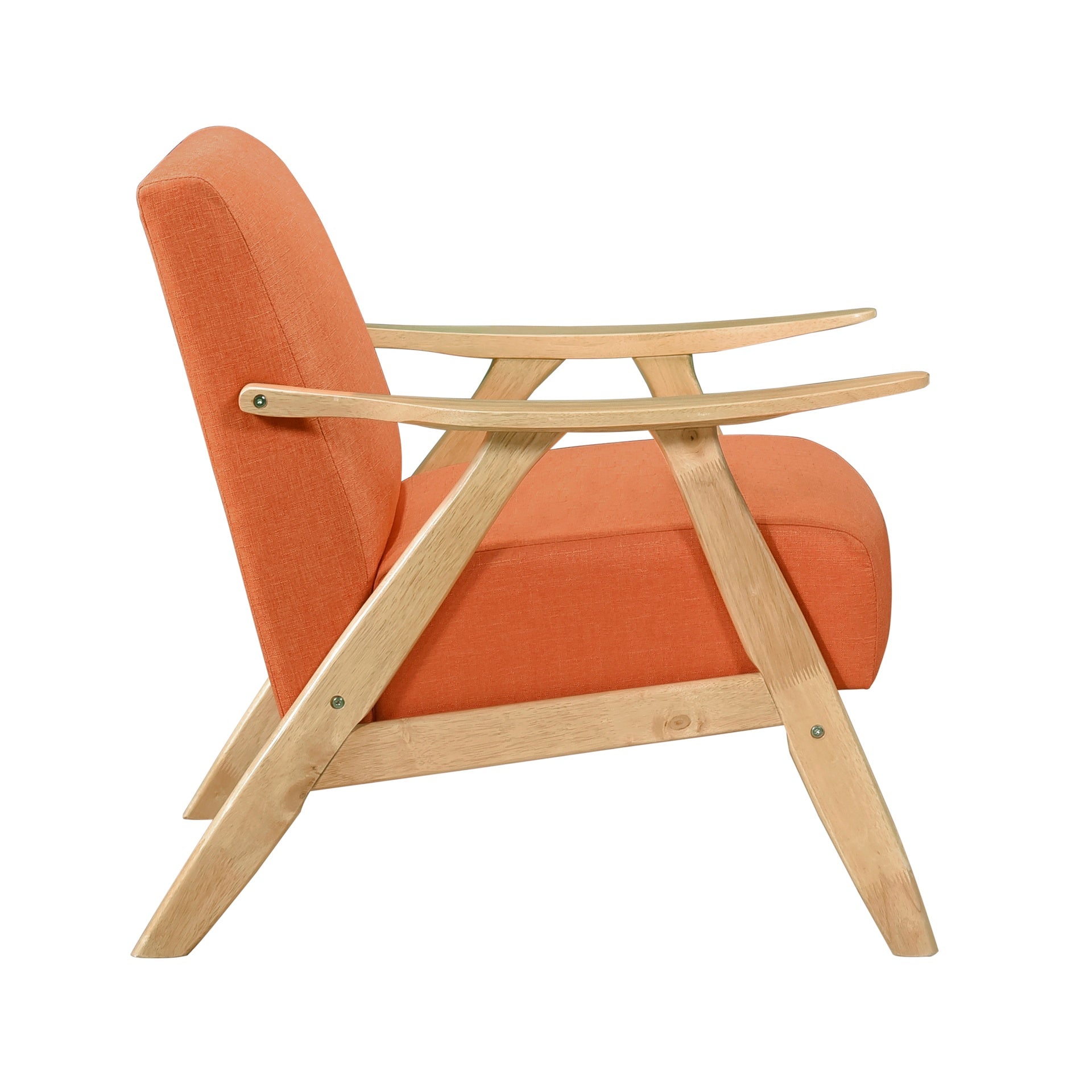 Modern Home Furniture Orange Color Fabric Upholstered 1pc Accent Chair Cushion Back and Seat Natural Finish Solid Rubberwood