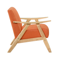 Modern Home Furniture Orange Color Fabric Upholstered 1pc Accent Chair Cushion Back and Seat Natural Finish Solid Rubberwood