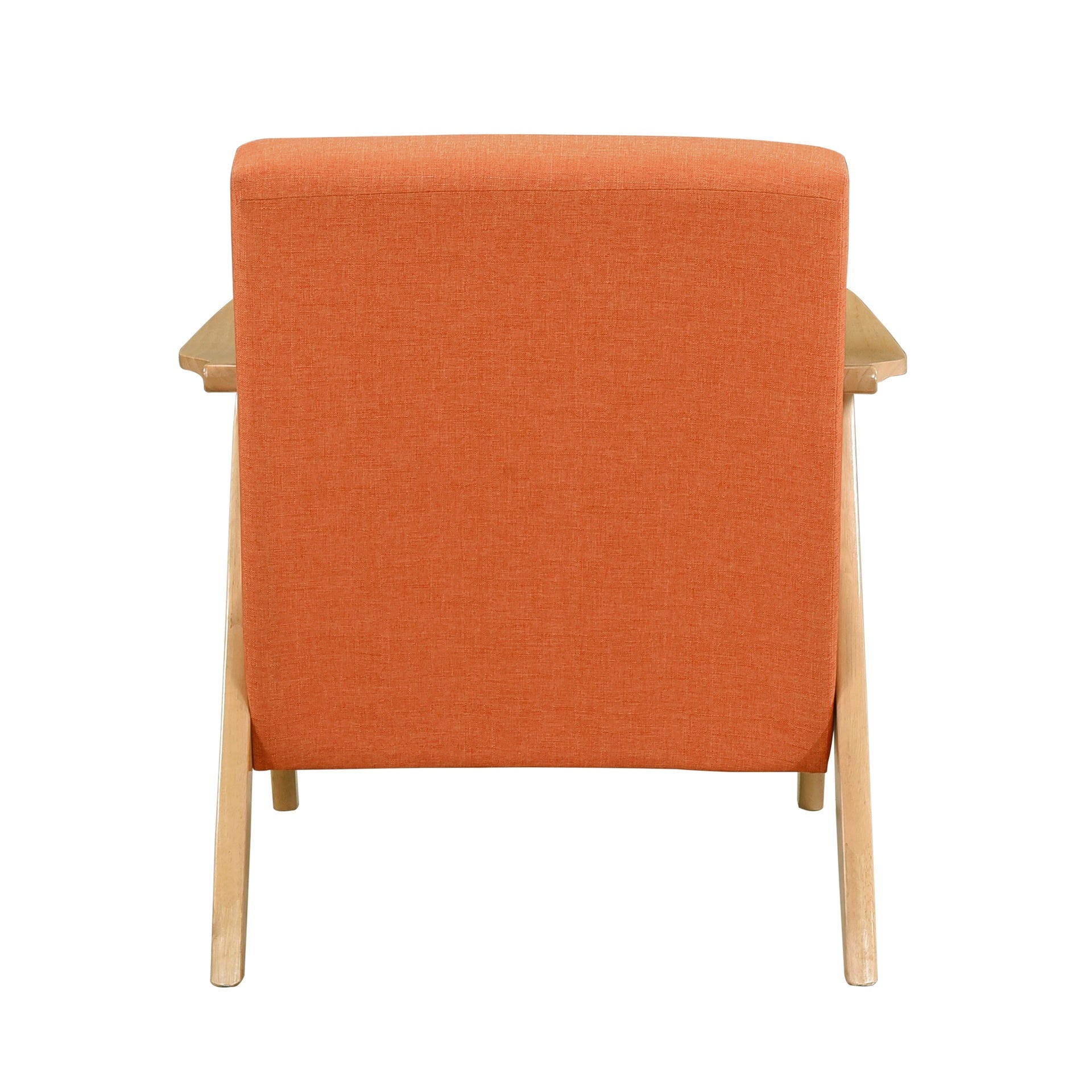 Modern Home Furniture Orange Color Fabric Upholstered 1pc Accent Chair Cushion Back and Seat Natural Finish Solid Rubberwood